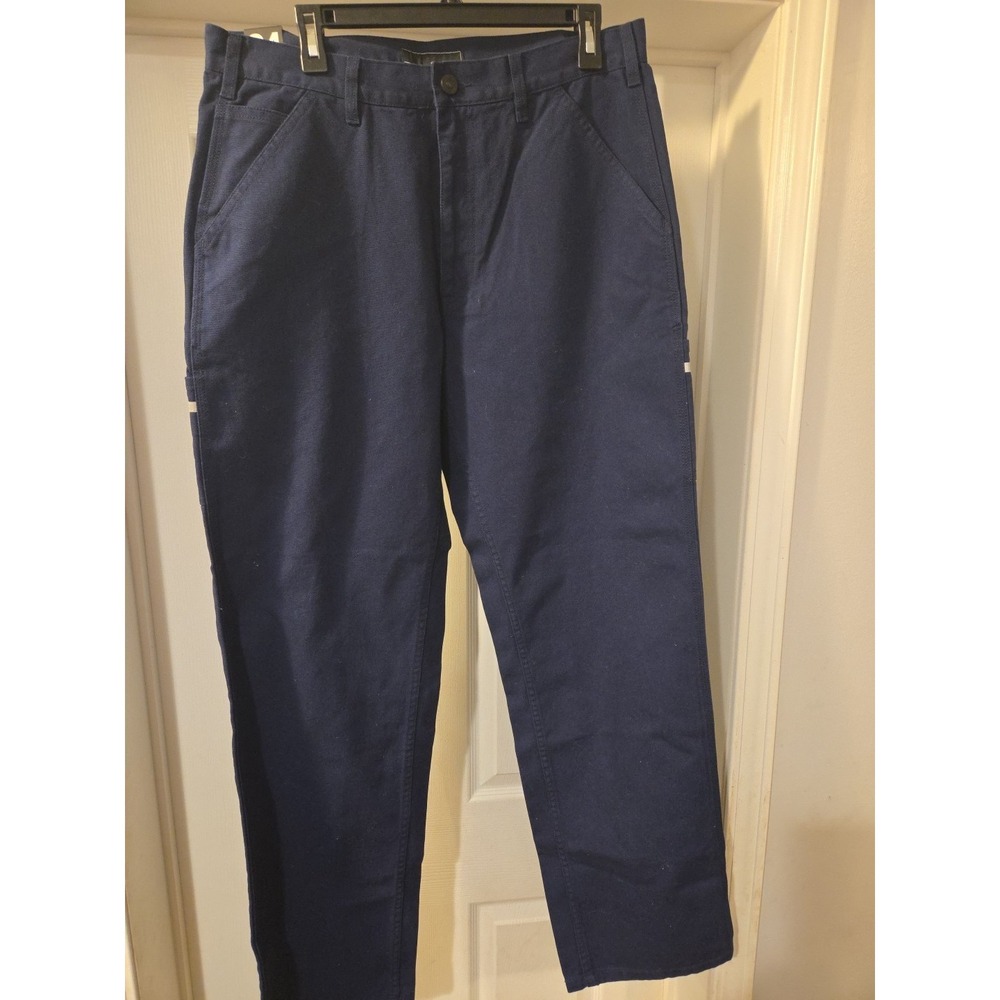 Oobe Pants Mens 34x34 Blue Canvas Workwear Cargo Pockets Reflective Stripes Work